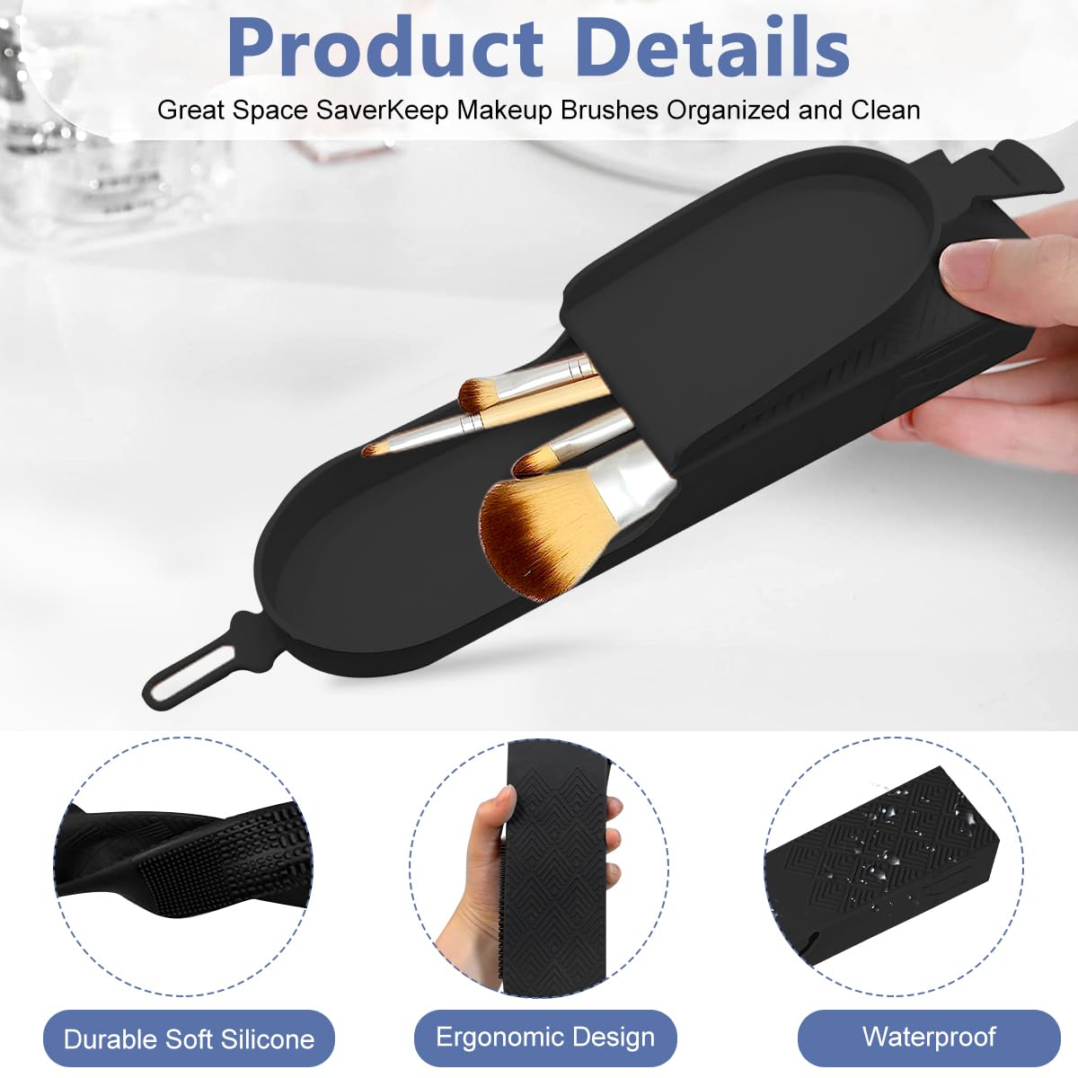 MAYCREATE Silicone Makeup Brush Holder, Large Capacity Makeup Brushes Organizer with Cleaning Bristle, Portable Anti-Fall Out Cosmetic Brush Travel Case MAYCREATE Silicone Makeup Brush Holder, Large Capacity Makeup Brushes Organizer with Cleaning Bristle, Portable Anti-Fall Out Cosmetic Brush Travel Case